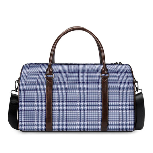 Blue Prince of Wales Check Print Duffle Bag