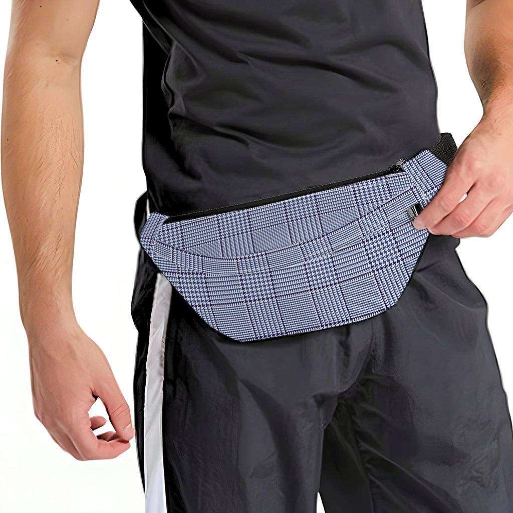 Blue Prince of Wales Check Print Fanny Pack