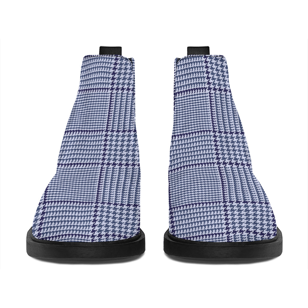 Blue Prince of Wales Check Print Flat Ankle Boots