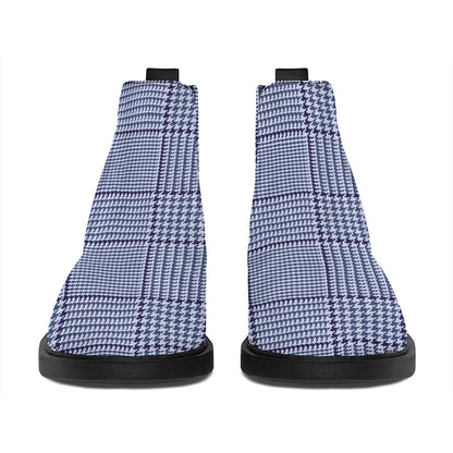 Blue Prince of Wales Check Print Flat Ankle Boots