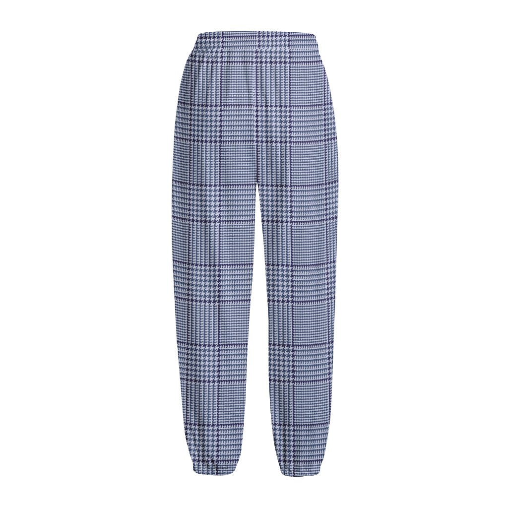 Blue Prince of Wales Check Print Fleece Lined Knit Pants