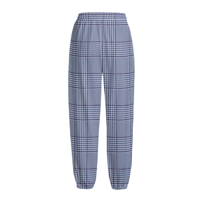 Blue Prince of Wales Check Print Fleece Lined Knit Pants