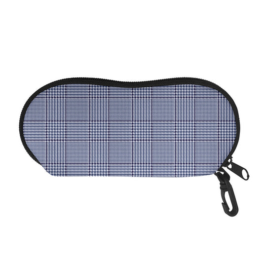 Blue Prince of Wales Check Print Glasses Case