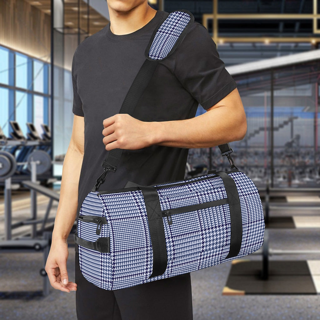 Blue Prince of Wales Check Print Gym Bag