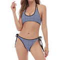 Blue Prince of Wales Check Print Halter Scoop Tie Side Bikini
