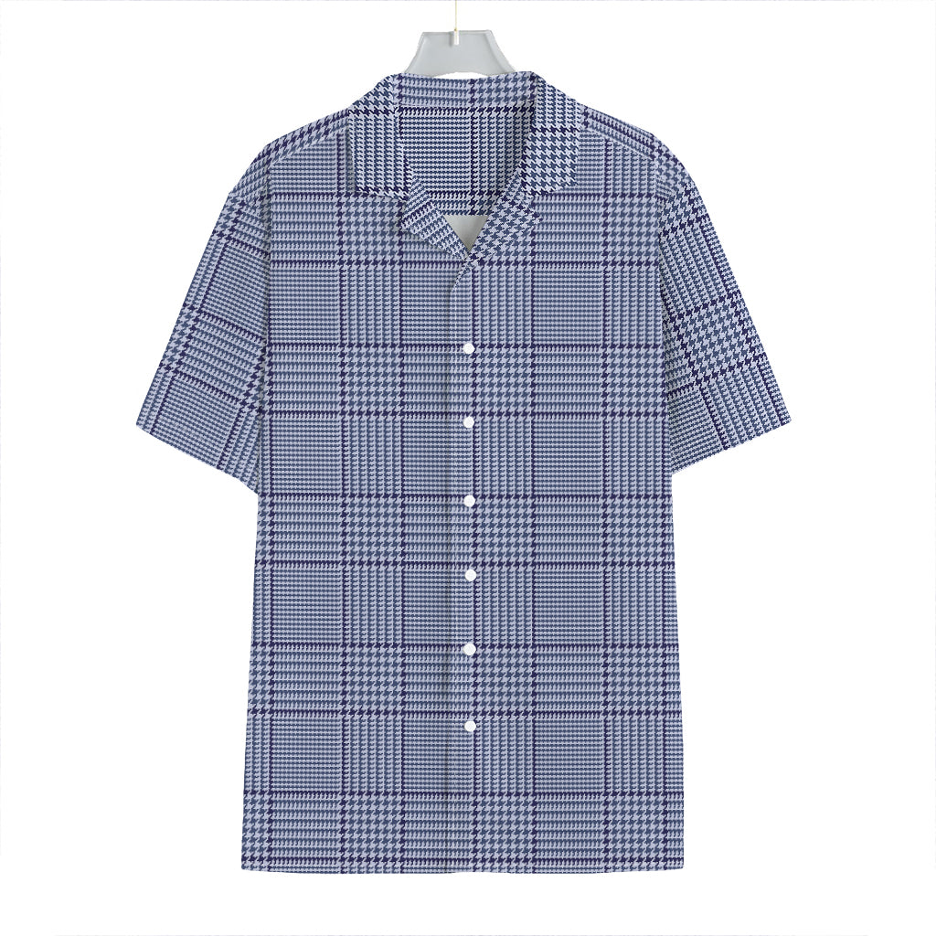 Blue Prince of Wales Check Print Hawaiian Shirt