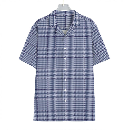 Blue Prince of Wales Check Print Hawaiian Shirt