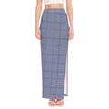 Blue Prince of Wales Check Print High Slit Maxi Skirt