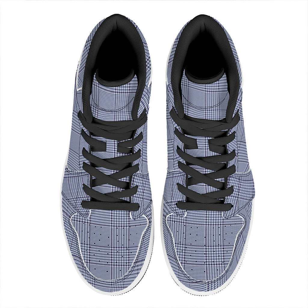 Blue Prince of Wales Check Print High Top Leather Sneakers