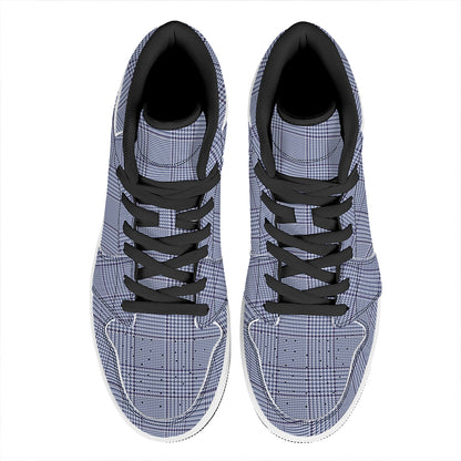 Blue Prince of Wales Check Print High Top Leather Sneakers