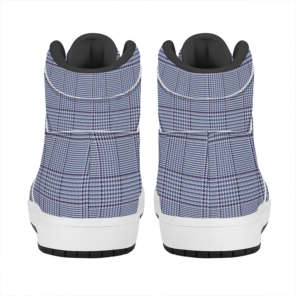Blue Prince of Wales Check Print High Top Leather Sneakers
