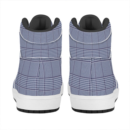 Blue Prince of Wales Check Print High Top Leather Sneakers