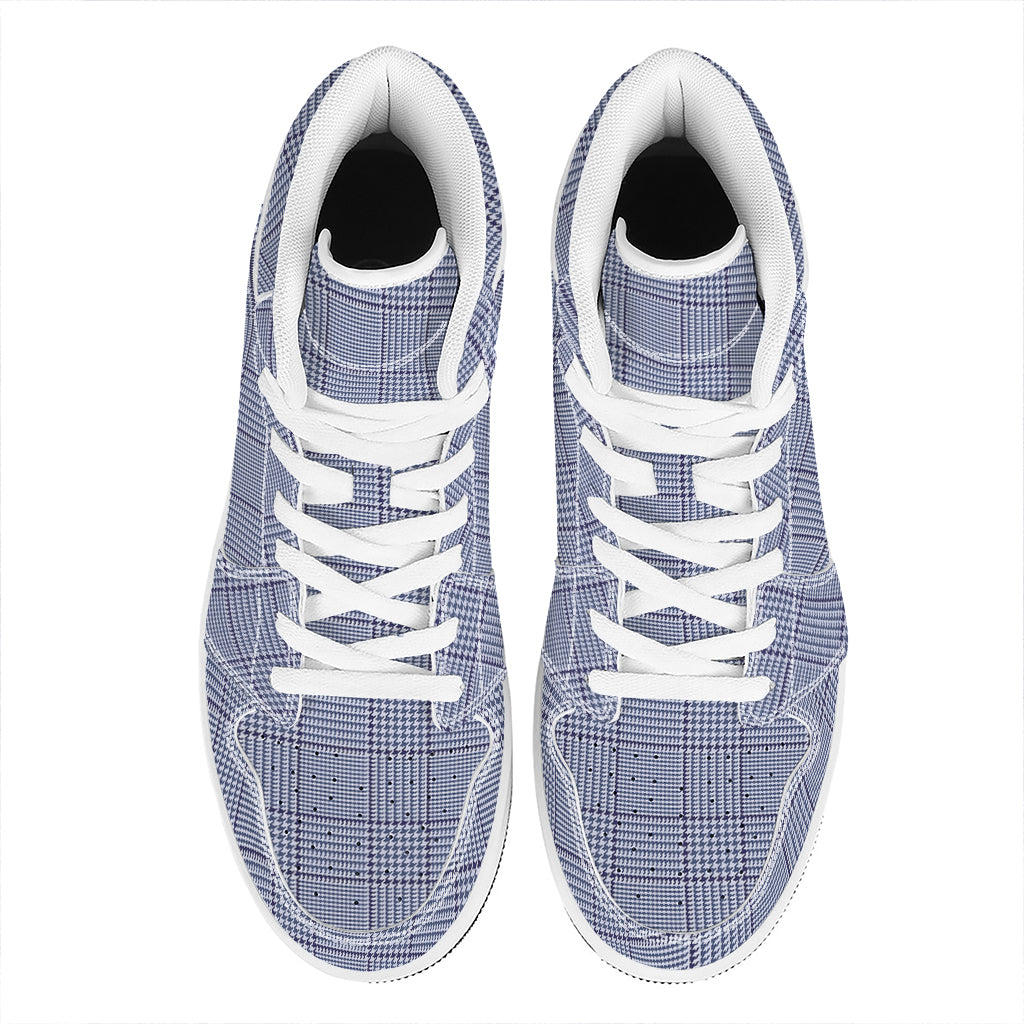 Blue Prince of Wales Check Print High Top Leather Sneakers