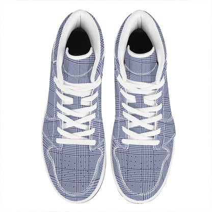 Blue Prince of Wales Check Print High Top Leather Sneakers