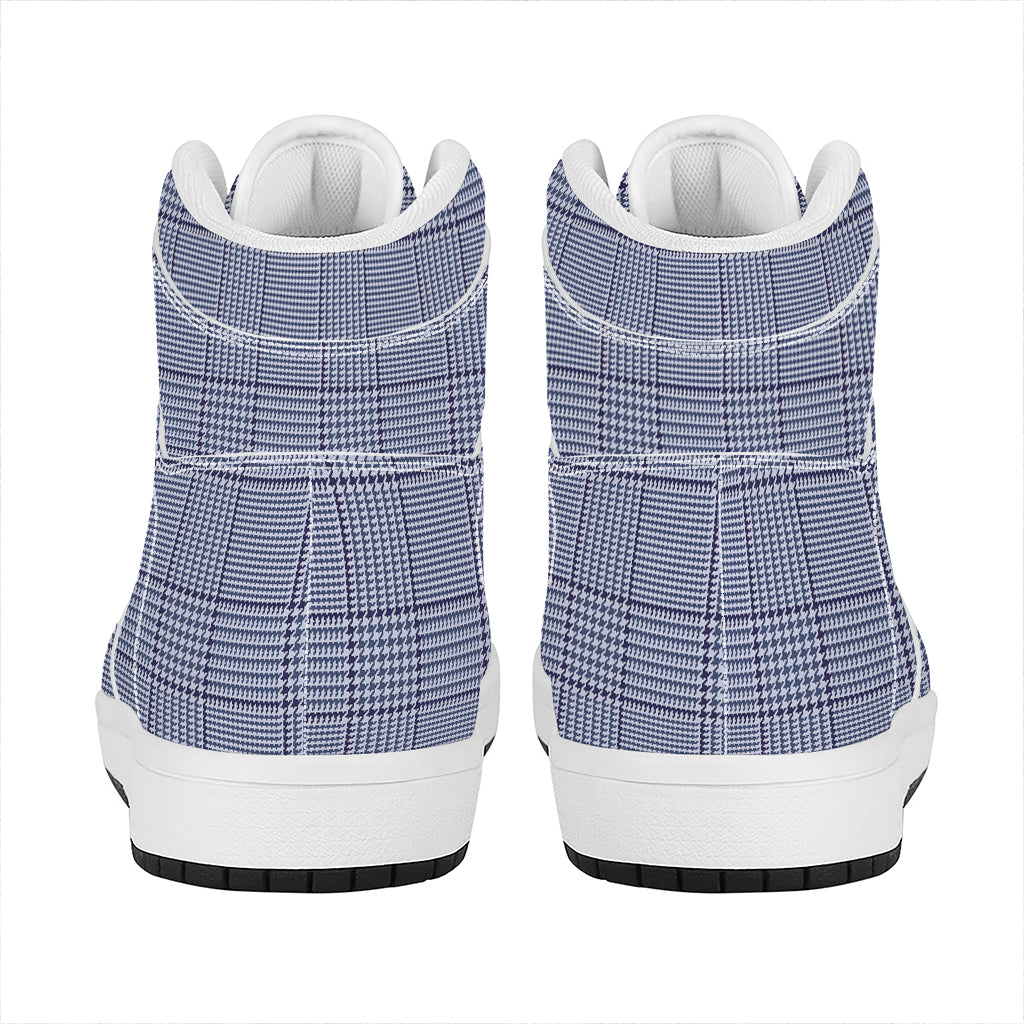 Blue Prince of Wales Check Print High Top Leather Sneakers
