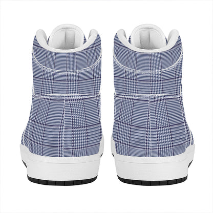 Blue Prince of Wales Check Print High Top Leather Sneakers