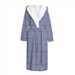 Blue Prince of Wales Check Print Hooded Bathrobe