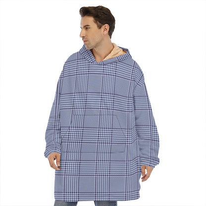Blue Prince of Wales Check Print Hoodie Blanket