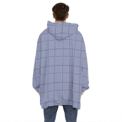 Blue Prince of Wales Check Print Hoodie Blanket