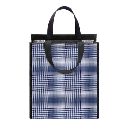 Blue Prince of Wales Check Print Insulated Lunch Tote