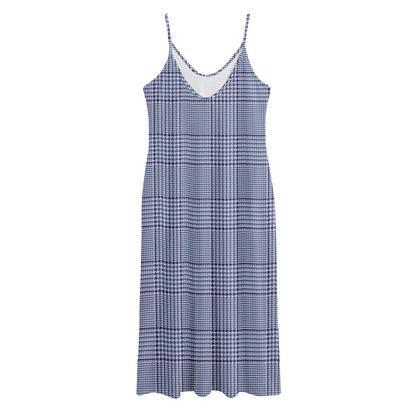 Blue Prince of Wales Check Print Jersey Midi Cami Dress