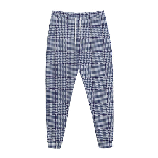 Blue Prince of Wales Check Print Jogger Pants