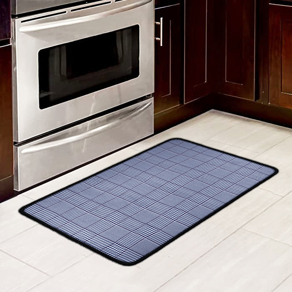 Blue Prince of Wales Check Print Kitchen Mat