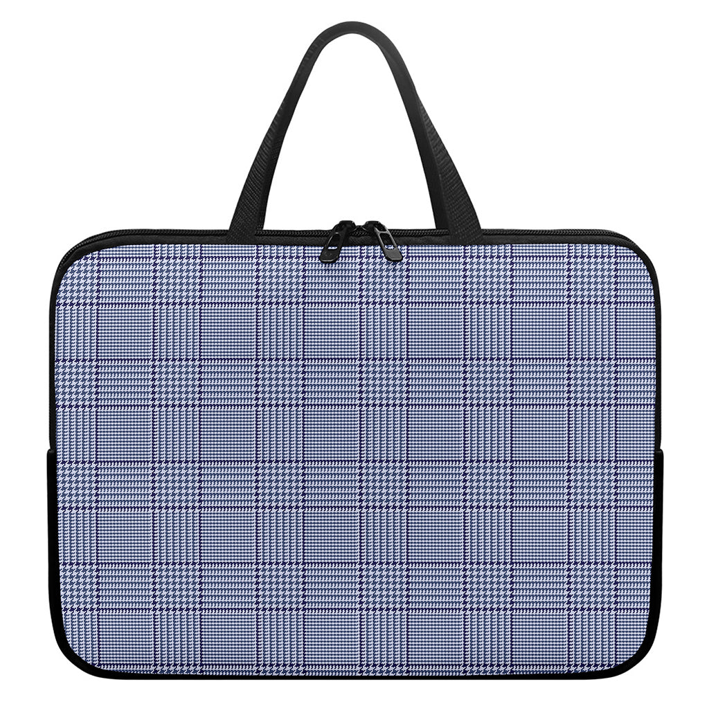 Blue Prince of Wales Check Print Laptop Sleeve With Handle