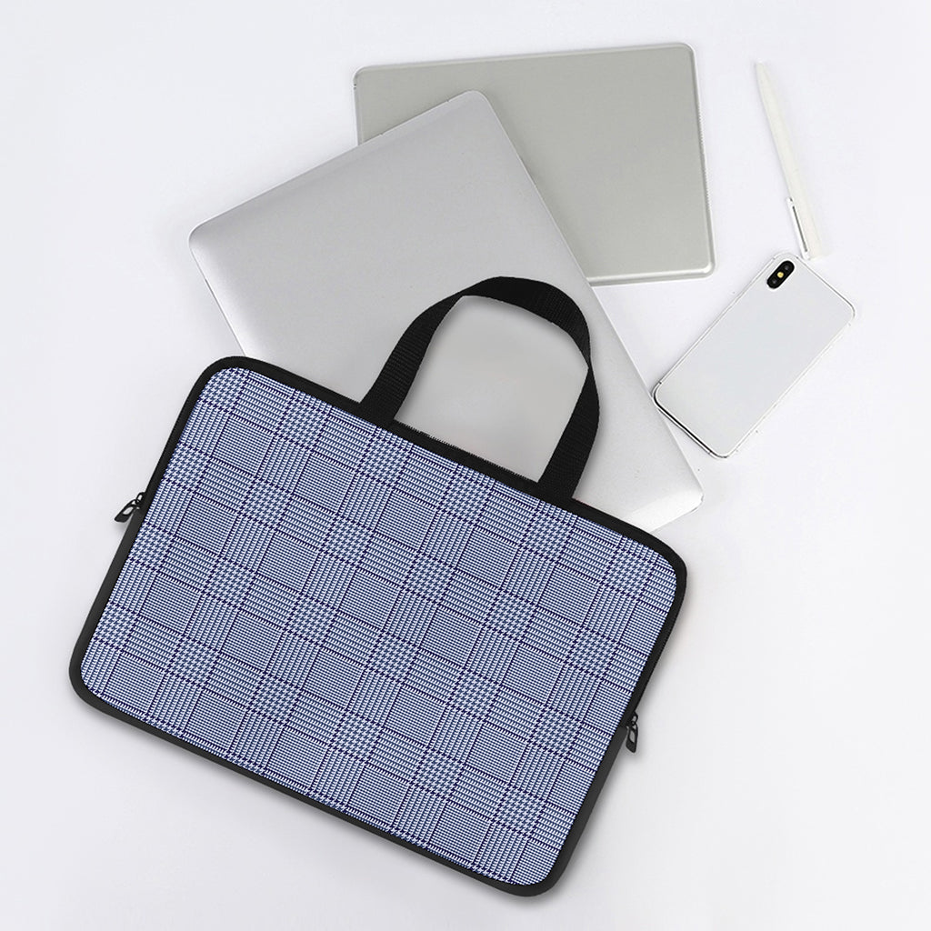 Blue Prince of Wales Check Print Laptop Sleeve With Handle