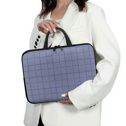 Blue Prince of Wales Check Print Laptop Sleeve With Handle