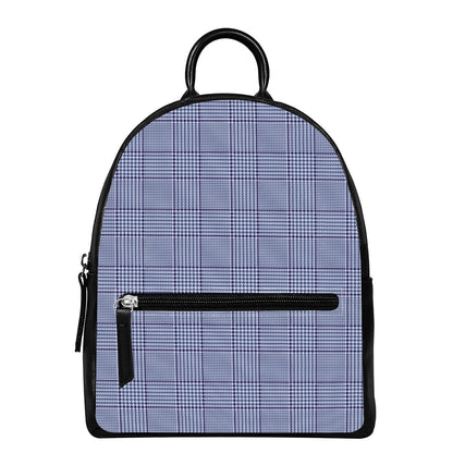 Blue Prince of Wales Check Print Leather Backpack