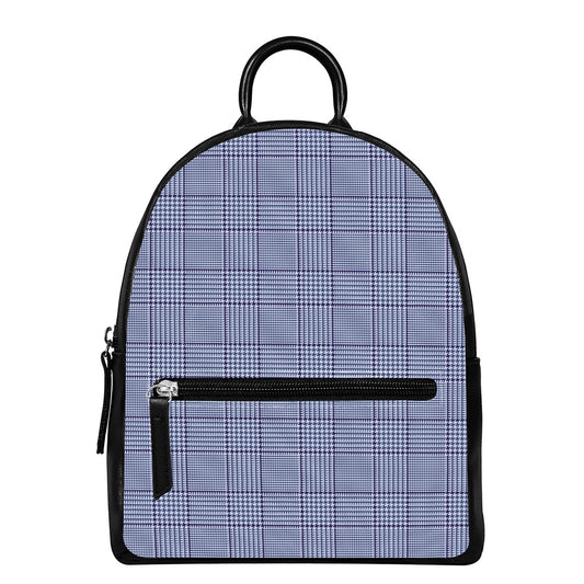 Blue Prince of Wales Check Print Leather Backpack