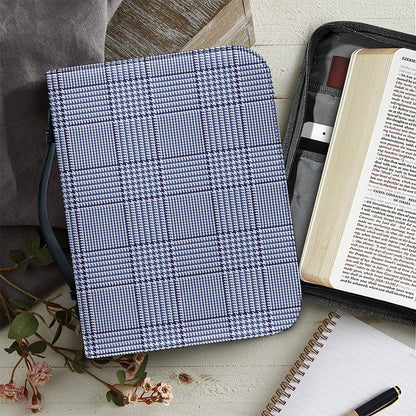 Blue Prince of Wales Check Print Leather Bible Cover
