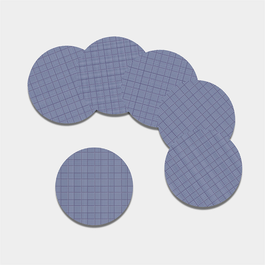 Blue Prince of Wales Check Print Leather Coaster Set