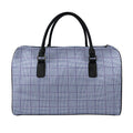 Blue Prince of Wales Check Print Leather Duffel Bag