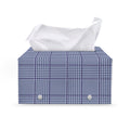 Blue Prince of Wales Check Print Leather Tissue Box Cover