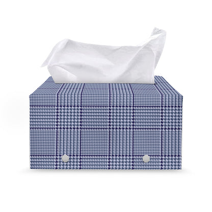 Blue Prince of Wales Check Print Leather Tissue Box Cover