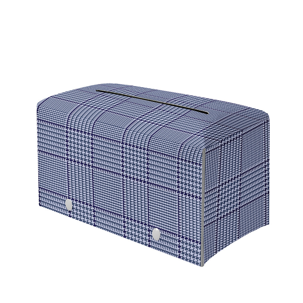 Blue Prince of Wales Check Print Leather Tissue Box Cover