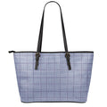 Blue Prince of Wales Check Print Leather Tote Bag With Zipper