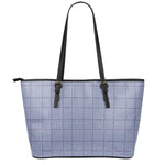 Blue Prince of Wales Check Print Leather Tote Bag