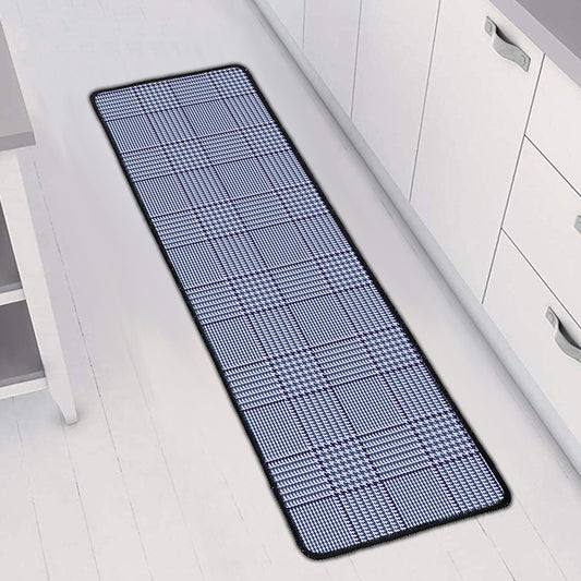Blue Prince of Wales Check Print Long Kitchen Mat