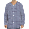 Blue Prince of Wales Check Print Long Sleeve Baseball Jersey