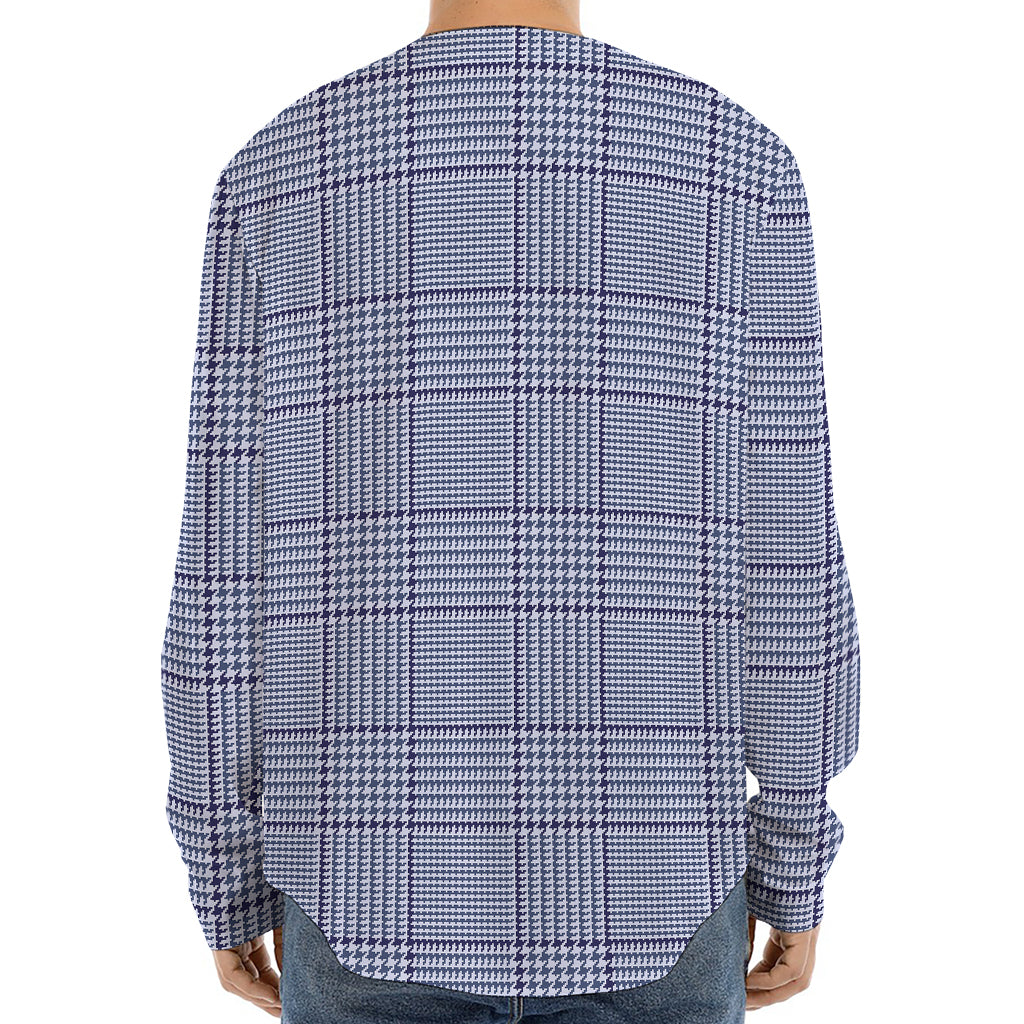Blue Prince of Wales Check Print Long Sleeve Baseball Jersey