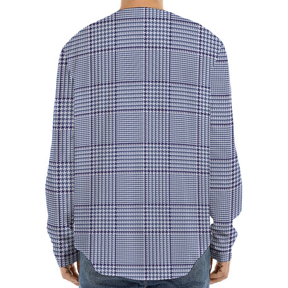 Blue Prince of Wales Check Print Long Sleeve Baseball Jersey