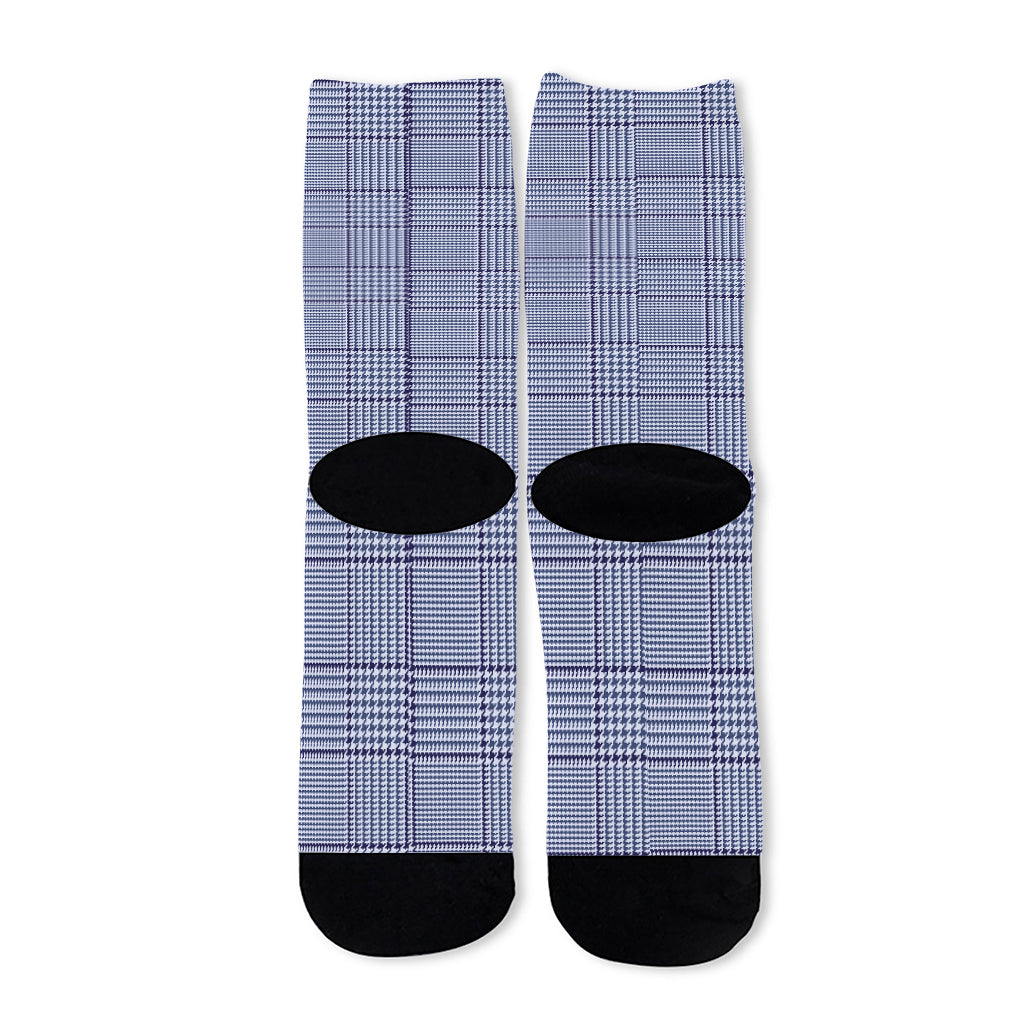 Blue Prince of Wales Check Print Long Socks