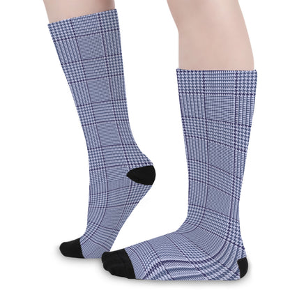 Blue Prince of Wales Check Print Long Socks