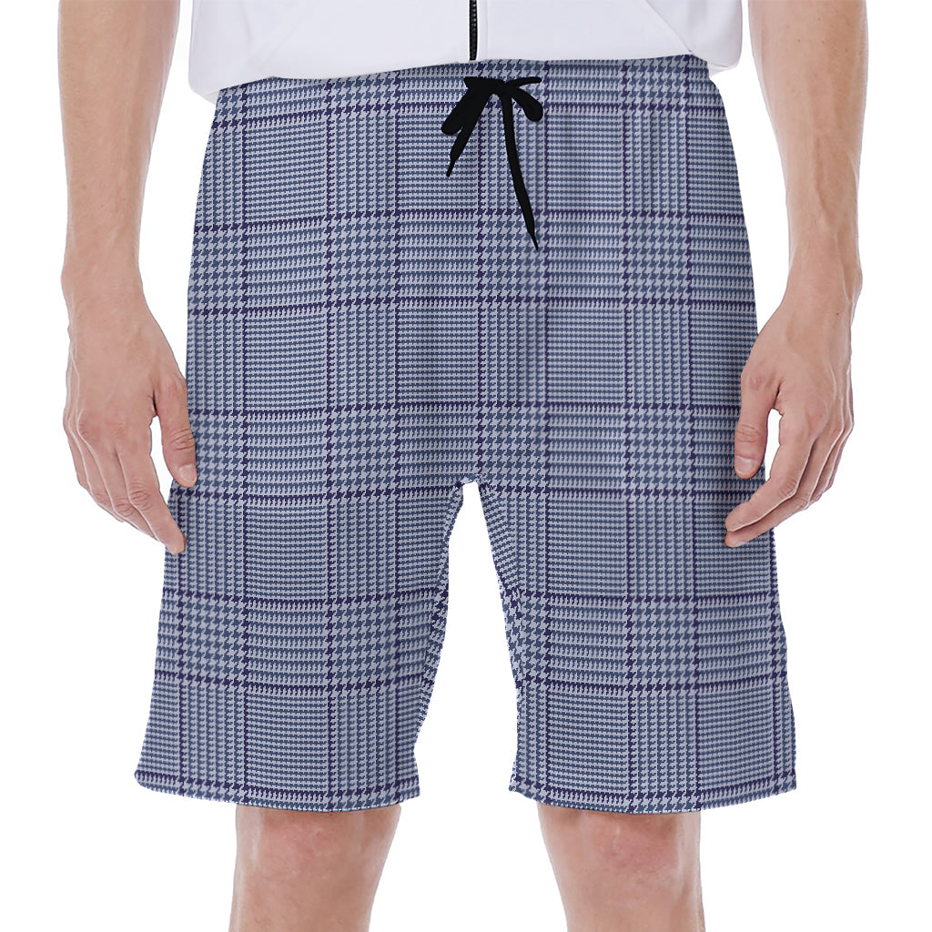 Blue Prince of Wales Check Print Men's Beach Shorts