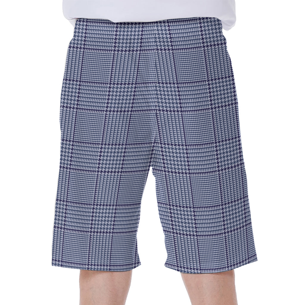 Blue Prince of Wales Check Print Men's Beach Shorts