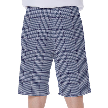 Blue Prince of Wales Check Print Men's Beach Shorts