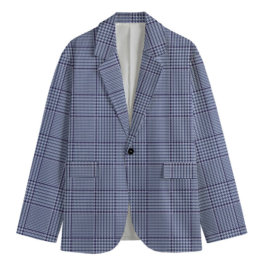 Blue Prince of Wales Check Print Men's Blazer